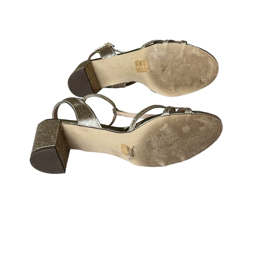 Paradox London PINK Collab “Sadie” GOLD Glitter Sandals 9.5 Glam Formal - Picture 5 of 6